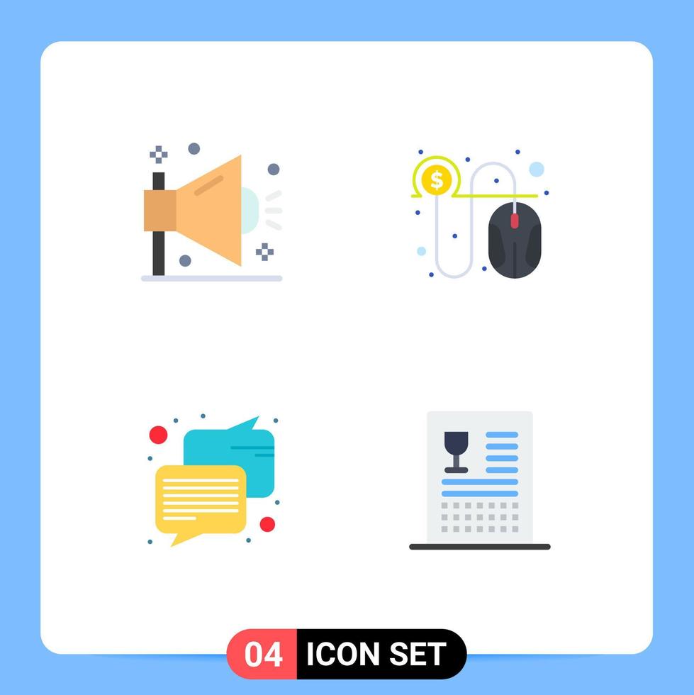 grupo de 4 iconos planos modernos establecidos para elementos de diseño vectorial editables de mensaje de pago seo de chat de negocios vector