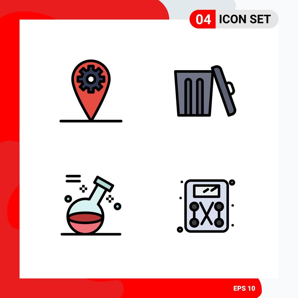 4 Filledline Flat Color concept for Websites Mobile and Apps gear potion ecology trash diet Editable Vector Design Elements