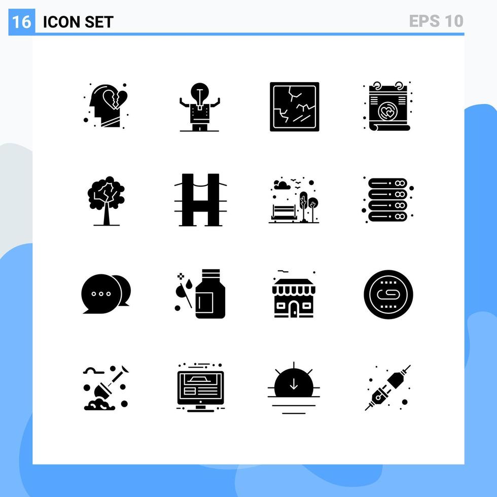 grupo universal de símbolos de iconos de 16 glifos sólidos modernos de elementos de diseño vectorial editables de letras de poemas potenciales de árboles de crecimiento vector