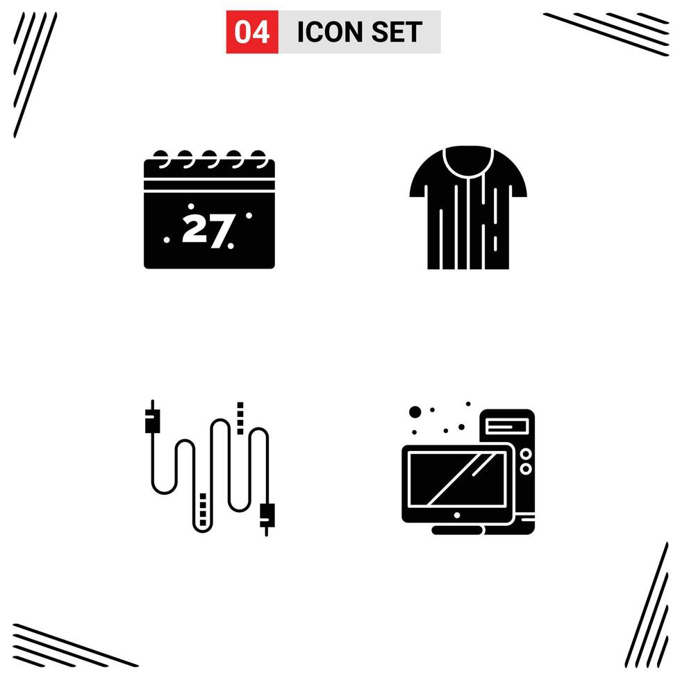 Group of 4 Modern Solid Glyphs Set for summer audio shirt t cables Editable Vector Design Elements