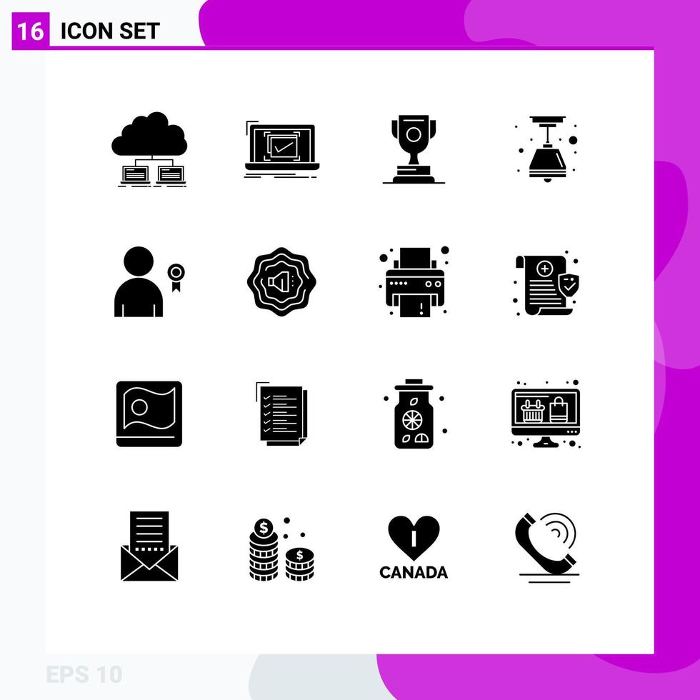 Set of 16 Commercial Solid Glyphs pack for achievement light good electric sport Editable Vector Design Elements