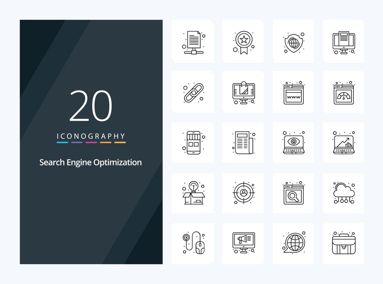 20 Seo Outline icon for presentation vector