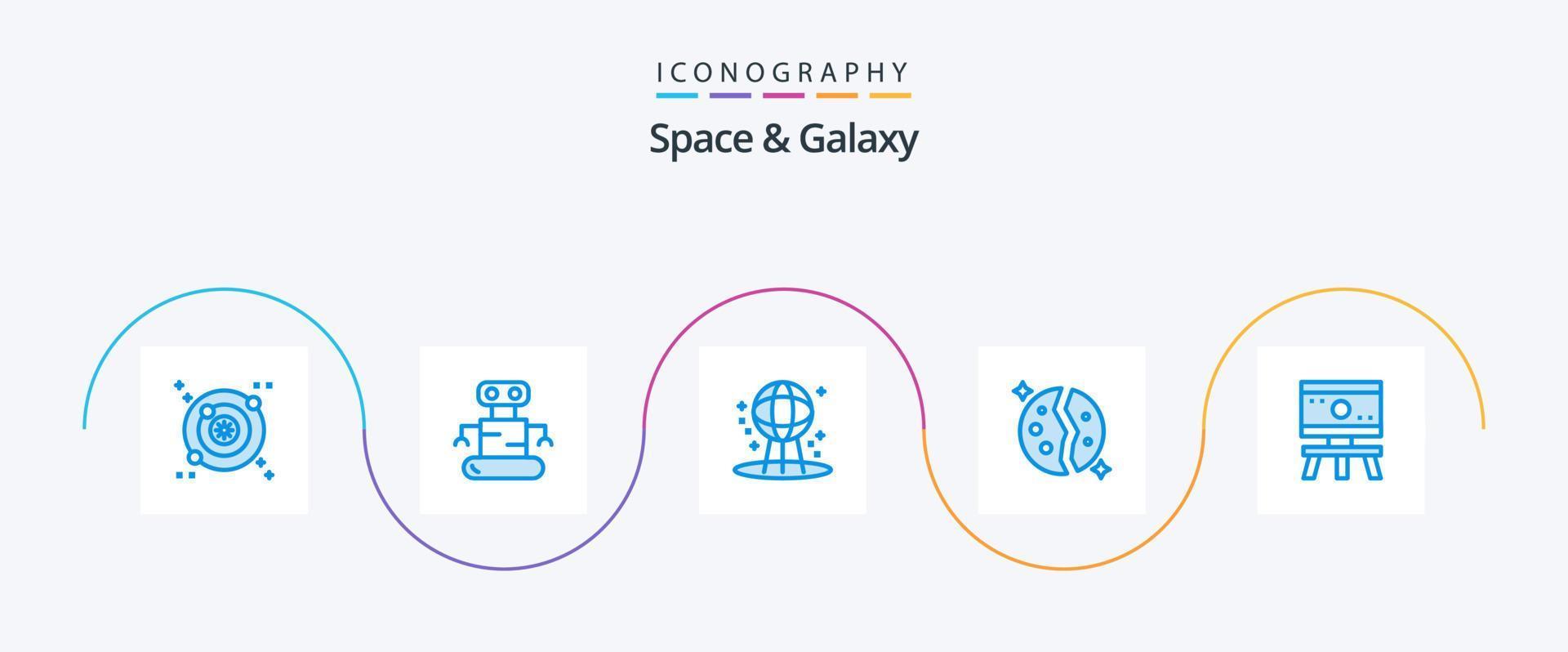 paquete de iconos space and galaxy blue 5 que incluye ciencia. átomo. espacio. espacio. galaxia vector