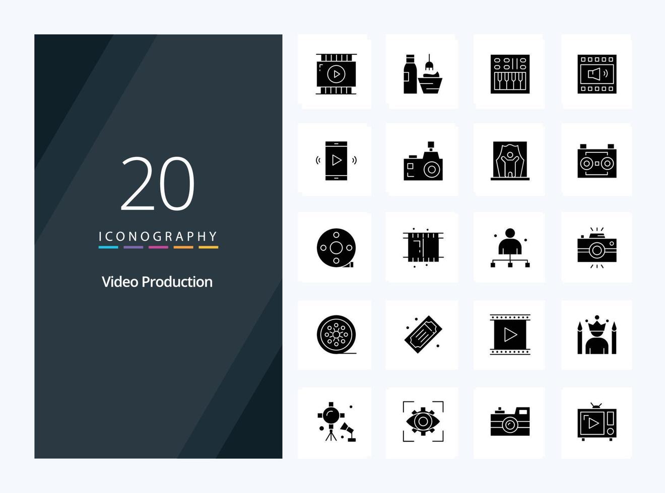 20 Video Production Solid Glyph icon for presentation vector