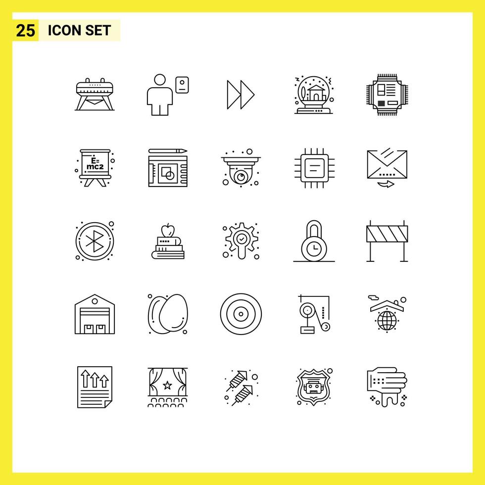User Interface Pack of 25 Basic Lines of chip globe control fast gift bowl Editable Vector Design Elements