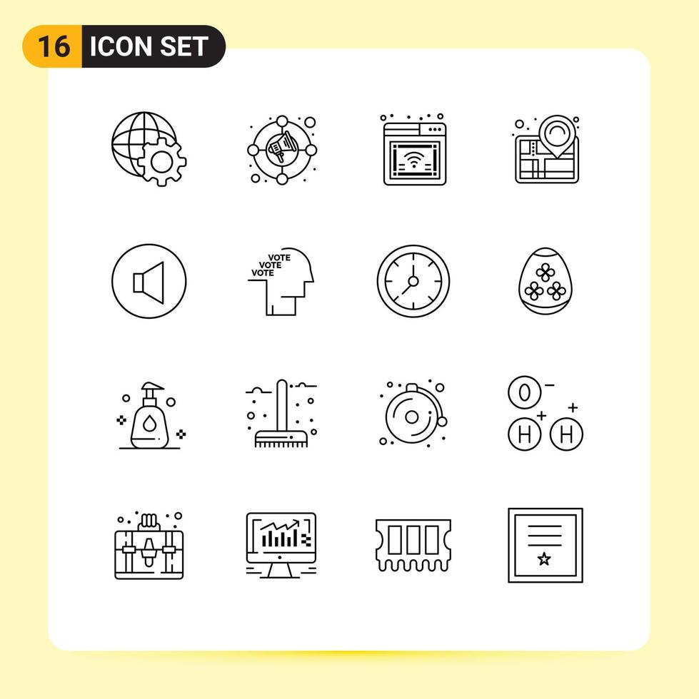 16 concepto de esquema para sitios web móviles y aplicaciones volumen sonido éxito en línea navegación elementos de diseño vectorial editables vector