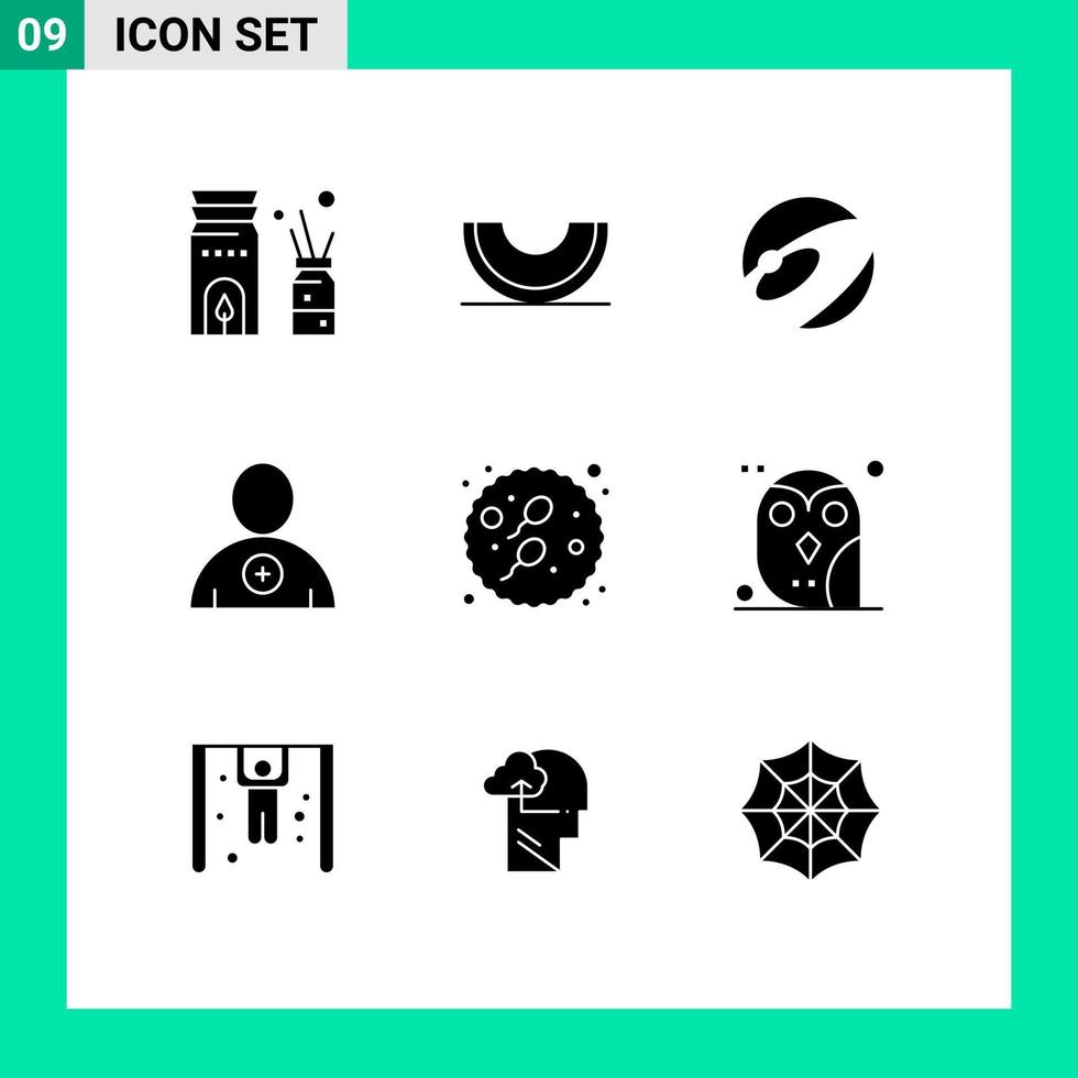 Set of 9 Commercial Solid Glyphs pack for baby user slice new crypto currency Editable Vector Design Elements