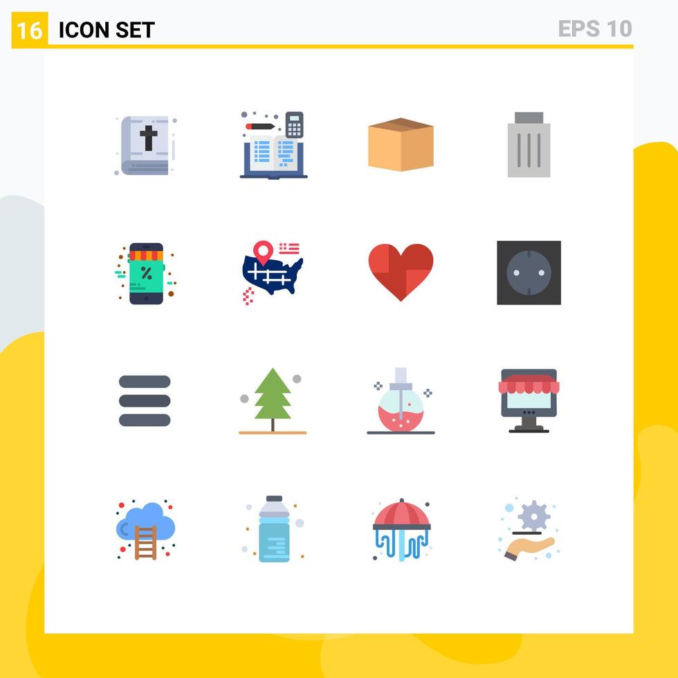 16 User Interface Flat Color Pack of modern Signs and Symbols of black friday user book trash delete Editable Pack of Creative Vector Design Elements
