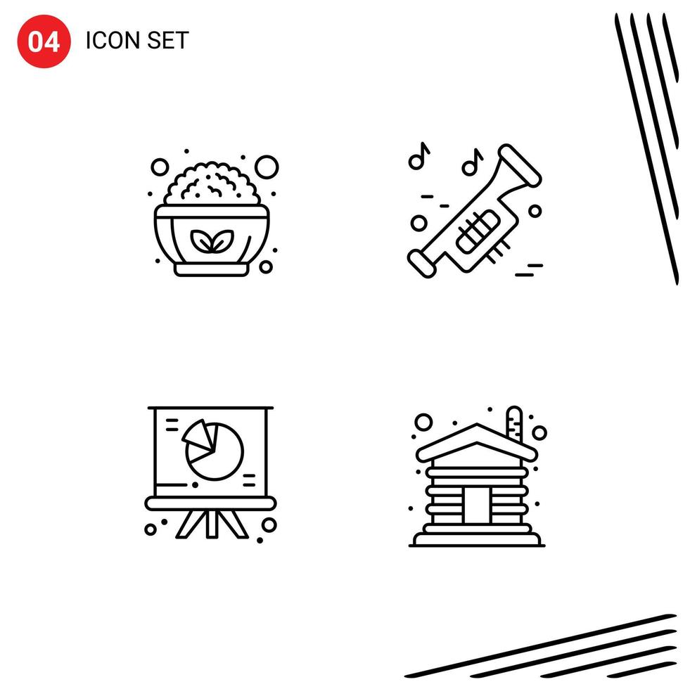 4 Creative Icons Modern Signs and Symbols of food graph salad bowl trumpet presentation Editable Vector Design Elements