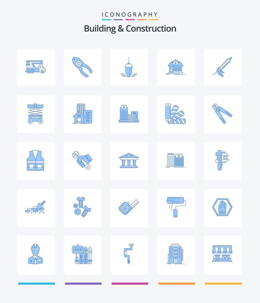 Creative Building And Construction 25 Blue icon pack  Such As building. home. repair. plummet. measurement vector