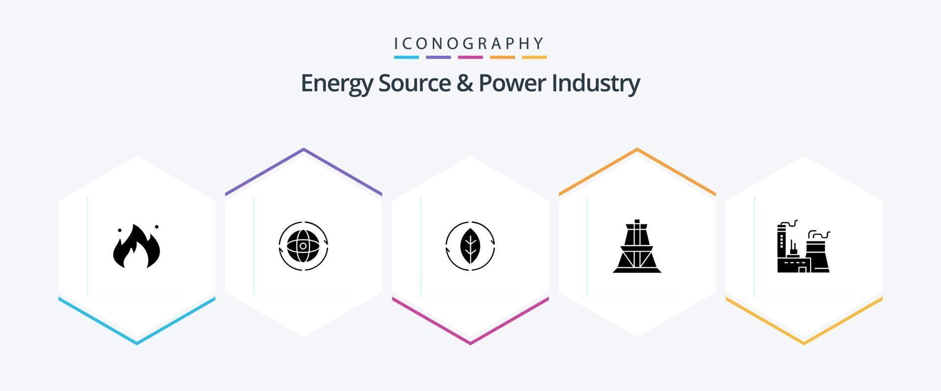 paquete de iconos de 25 glifos de la fuente de energía y la industria de la energía, incluido el edificio. transmisión. conectar. energía. poder vector