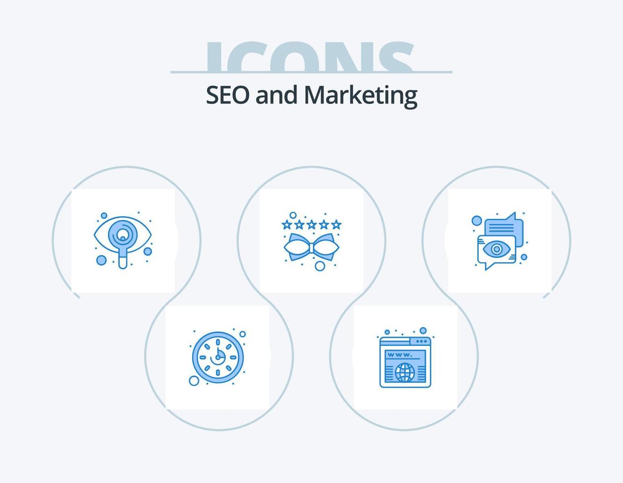 Seo Blue Icon Pack 5 Icon Design. communication. bubble. search. rating. management vector