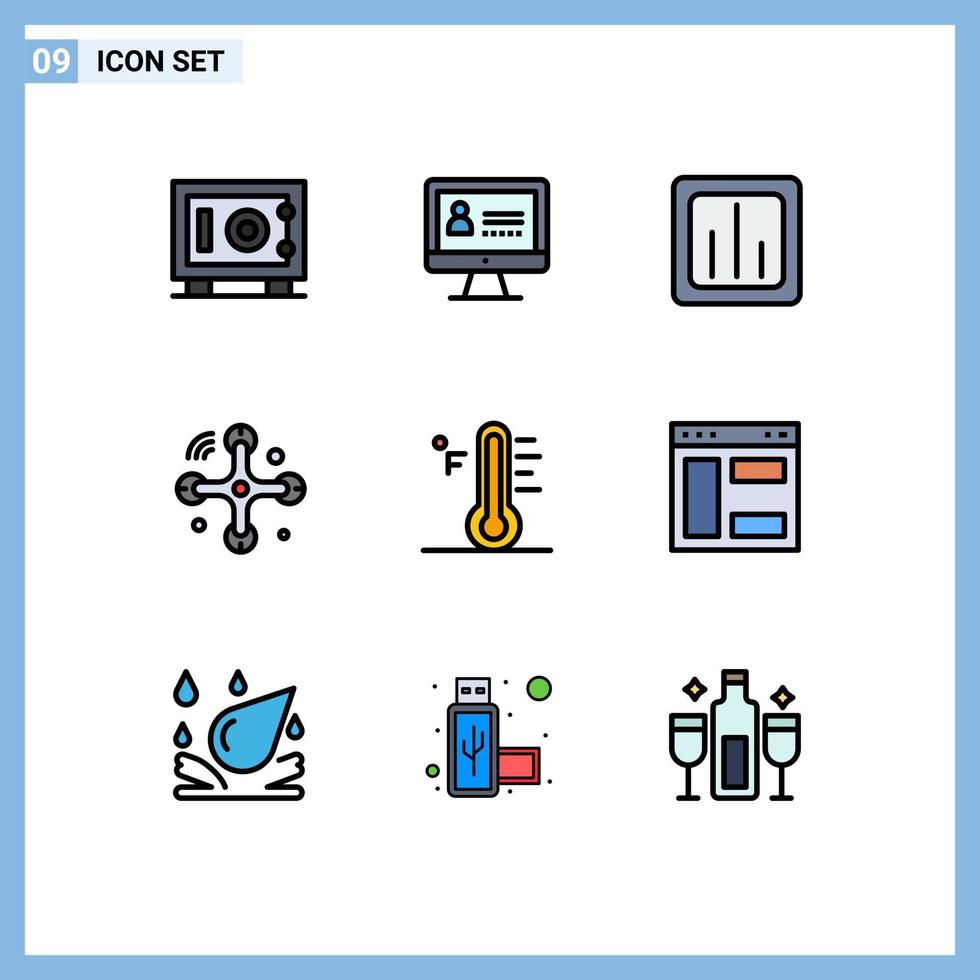 Modern Set of 9 Filledline Flat Colors and symbols such as rainy cloud graph internet of things connections Editable Vector Design Elements