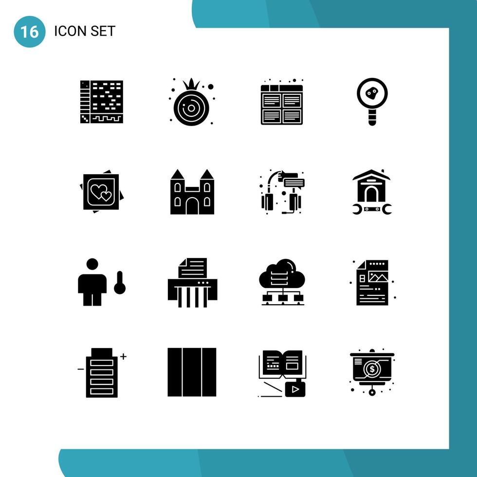 Solid Glyph Pack of 16 Universal Symbols of card lab report board biology theorem production Editable Vector Design Elements