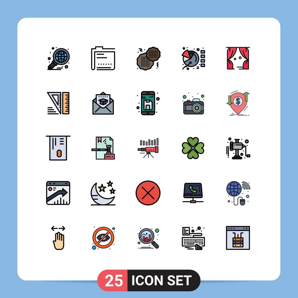 Group of 25 Filled line Flat Colors Signs and Symbols for entertainment pie document graph fast Editable Vector Design Elements