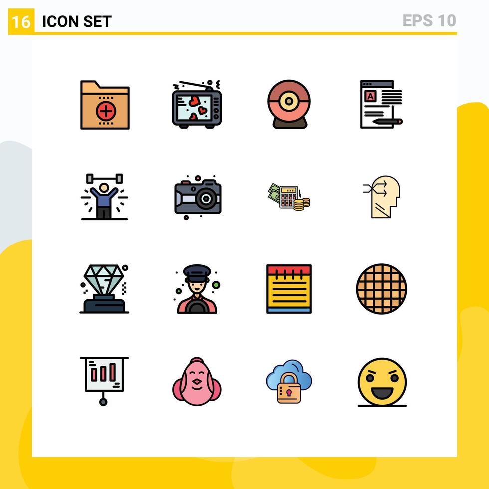 Pictogram Set of 16 Simple Flat Color Filled Lines of report article tv news security Editable Creative Vector Design Elements