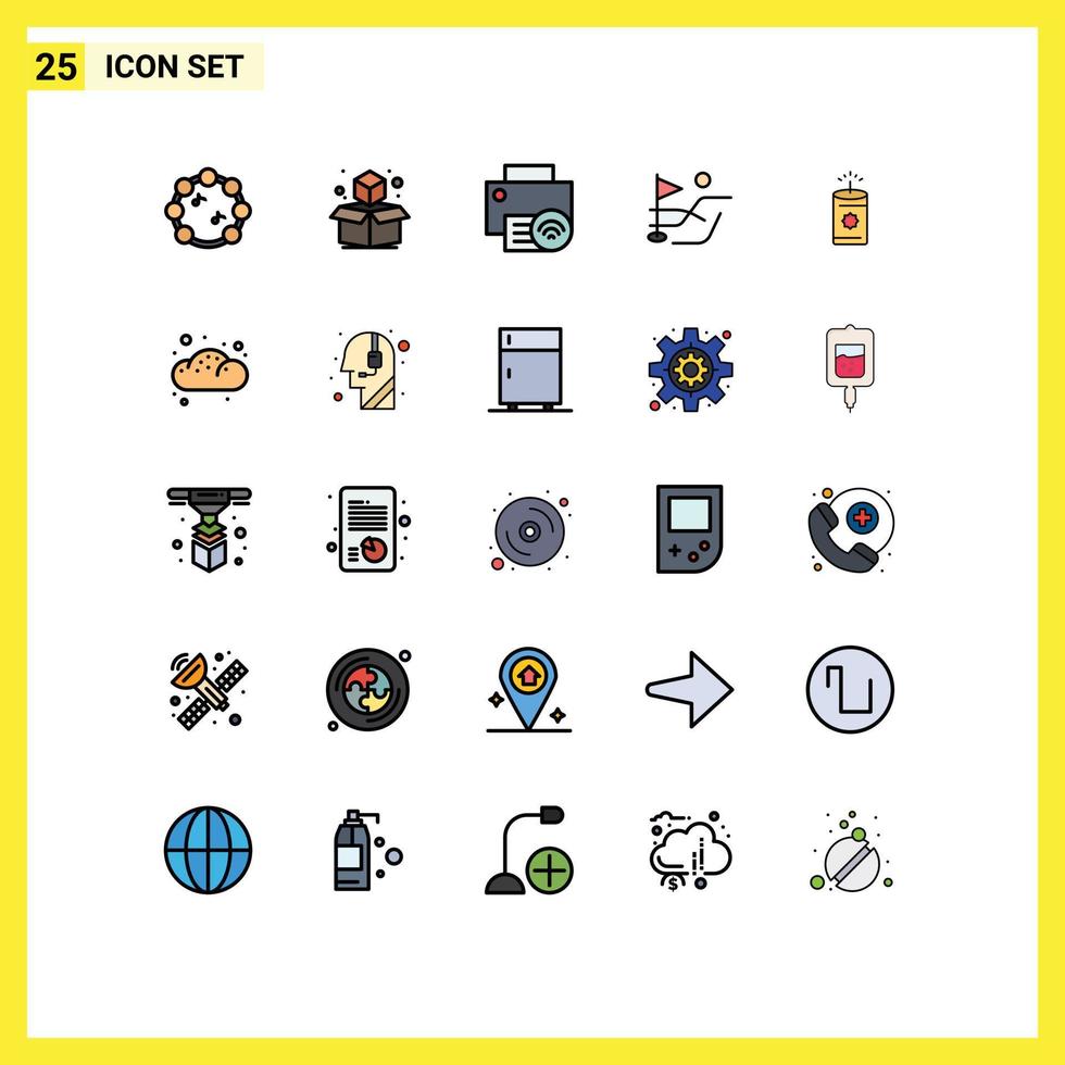 Pictogram Set of 25 Simple Filled line Flat Colors of bakery china gadget candle field Editable Vector Design Elements