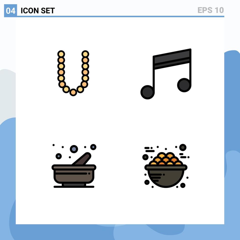 4 Creative Icons Modern Signs and Symbols of accesoris kitchen neckles music pestle Editable Vector Design Elements