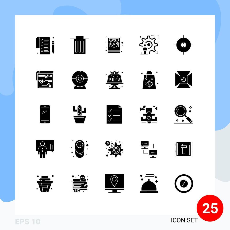 Set of 25 Commercial Solid Glyphs pack for science update data man user Editable Vector Design Elements