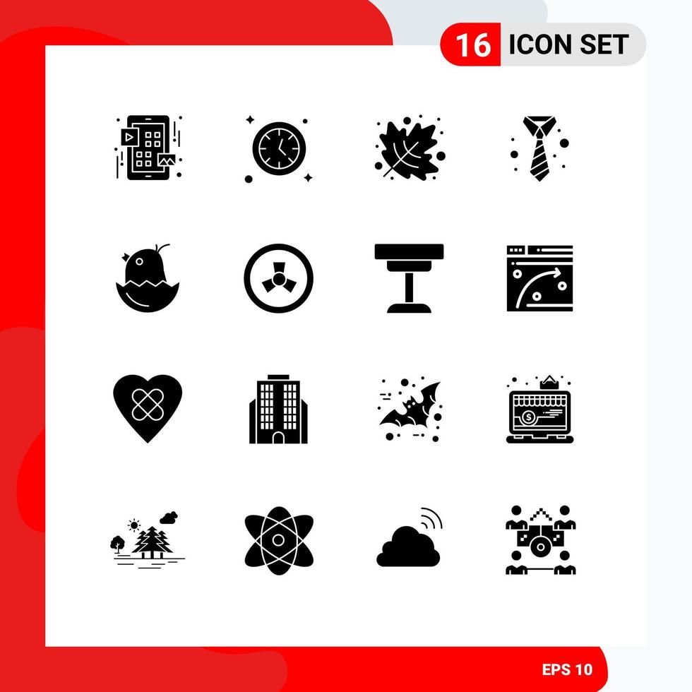 16 Universal Solid Glyphs Set for Web and Mobile Applications happy easter leaf chicken tie Editable Vector Design Elements