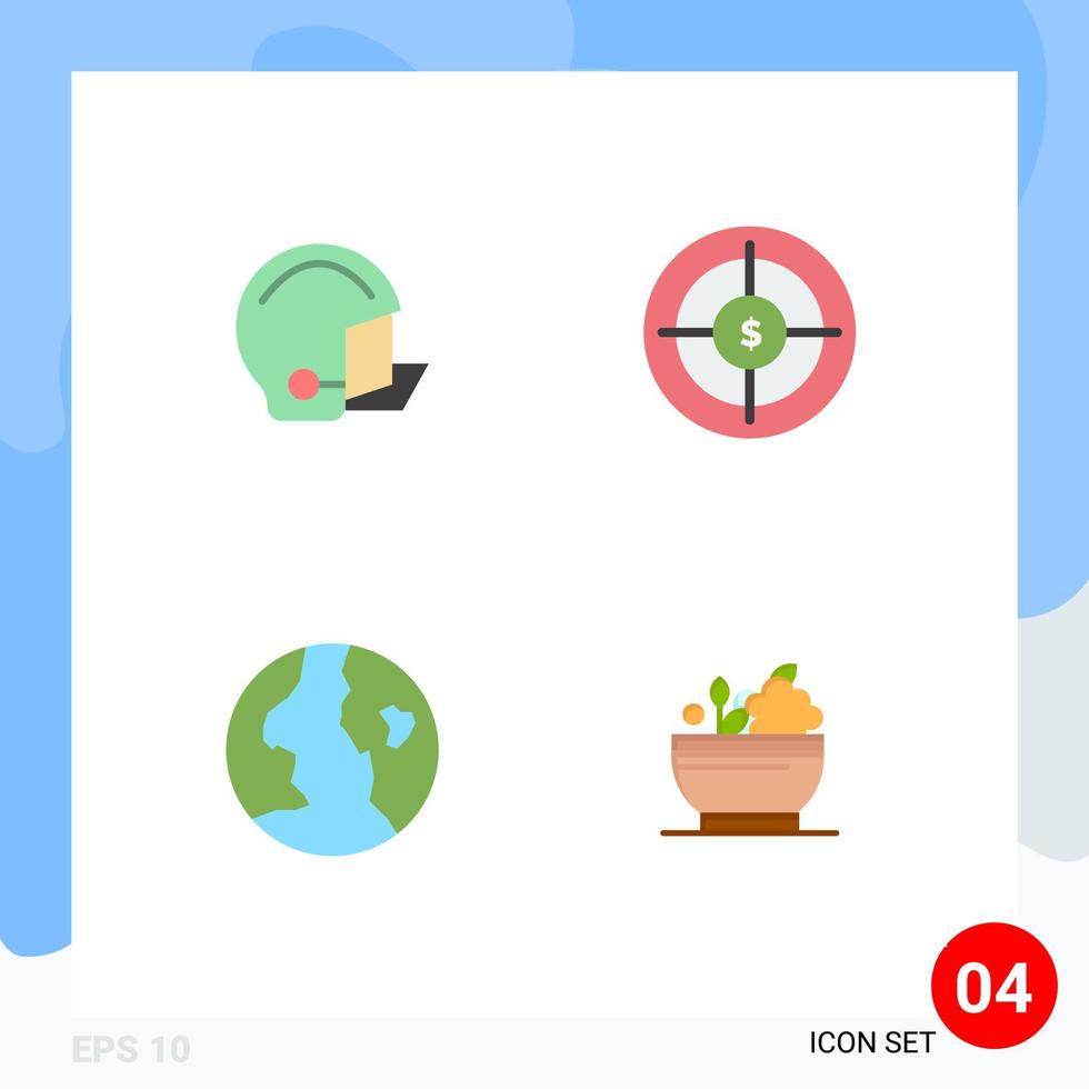 Group of 4 Modern Flat Icons Set for american target helmet business globe Editable Vector Design Elements