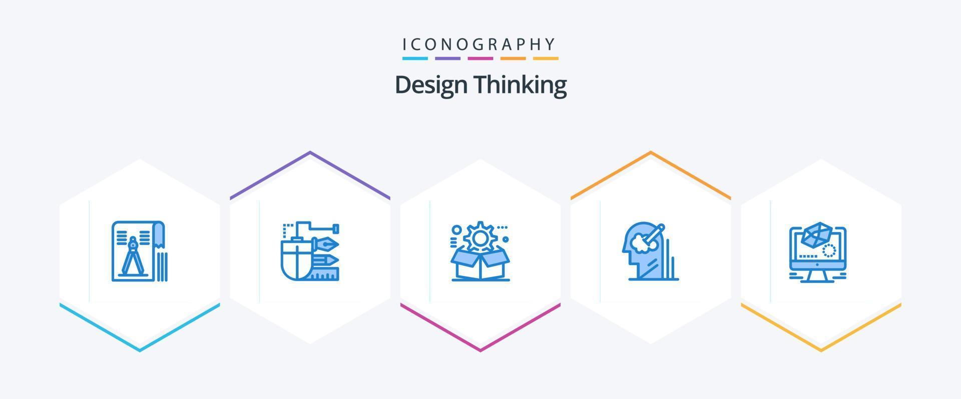 Design Thinking 25 Blue icon pack including user. mind. pencil. configuration. gear vector