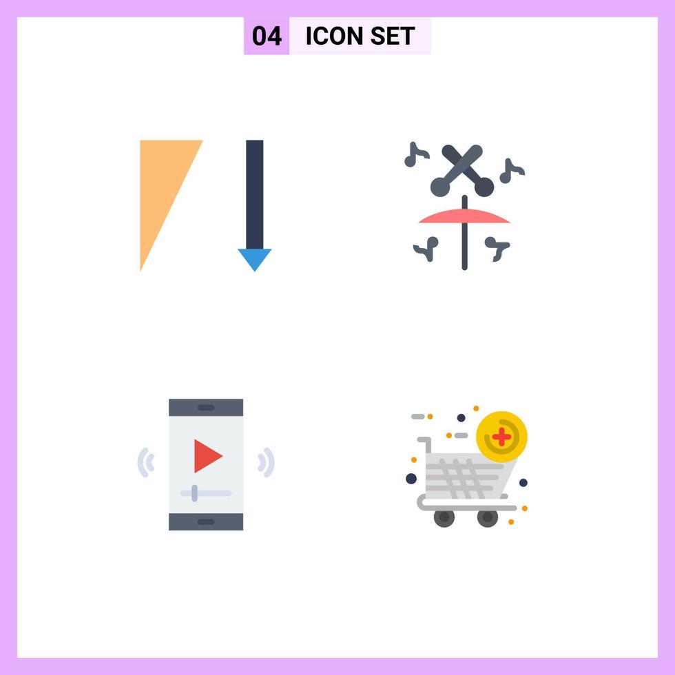 Group of 4 Flat Icons Signs and Symbols for descending video player drum film black friday Editable Vector Design Elements