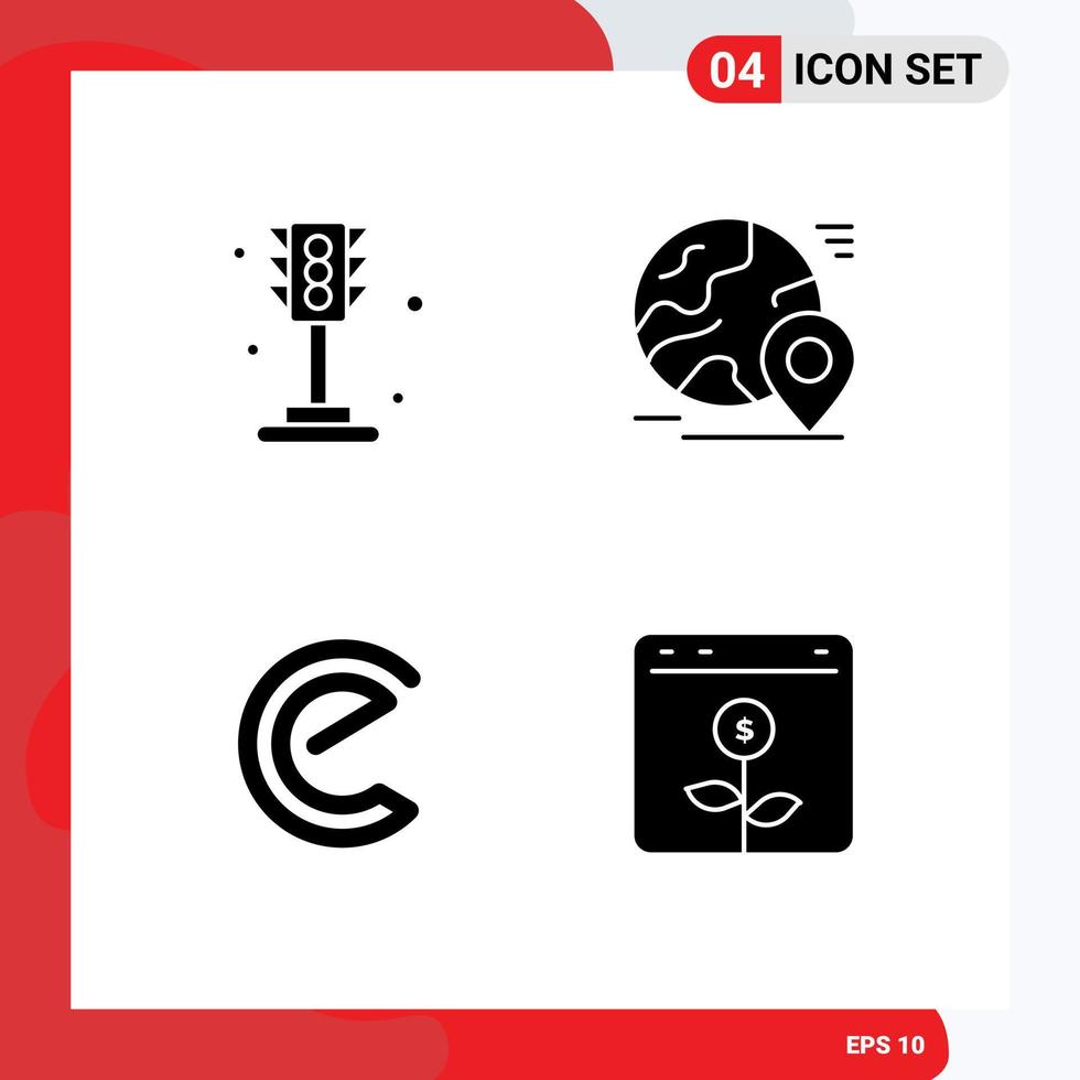 Set of 4 Modern UI Icons Symbols Signs for city energy coin light pin crypto Editable Vector Design Elements