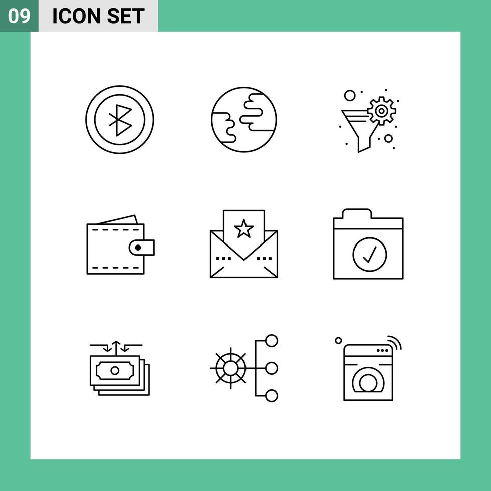 9 Universal Outlines Set for Web and Mobile Applications thanksgiving greeting funnel wallet interface Editable Vector Design Elements