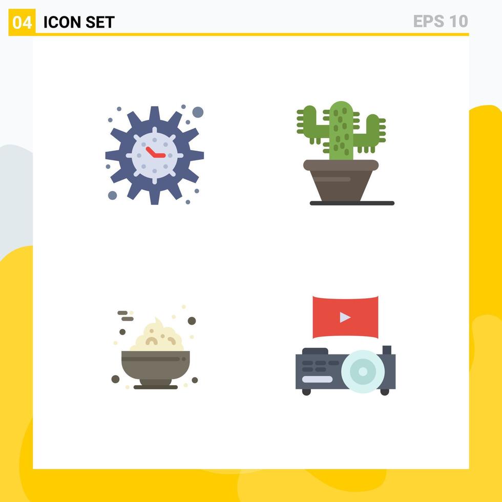Modern Set of 4 Flat Icons Pictograph of funding porridge project goal plant projector Editable Vector Design Elements