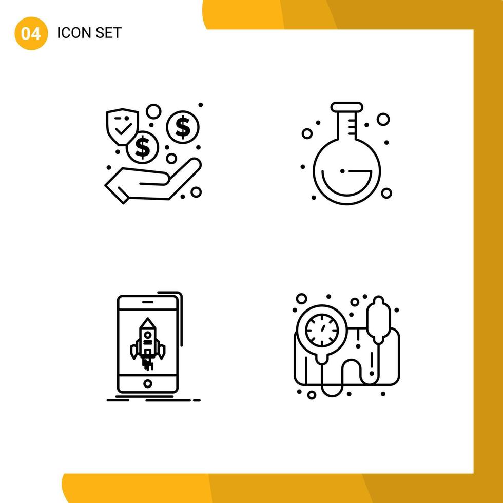 Mobile Interface Line Set of 4 Pictograms of dollar start cash back to school phone Editable Vector Design Elements