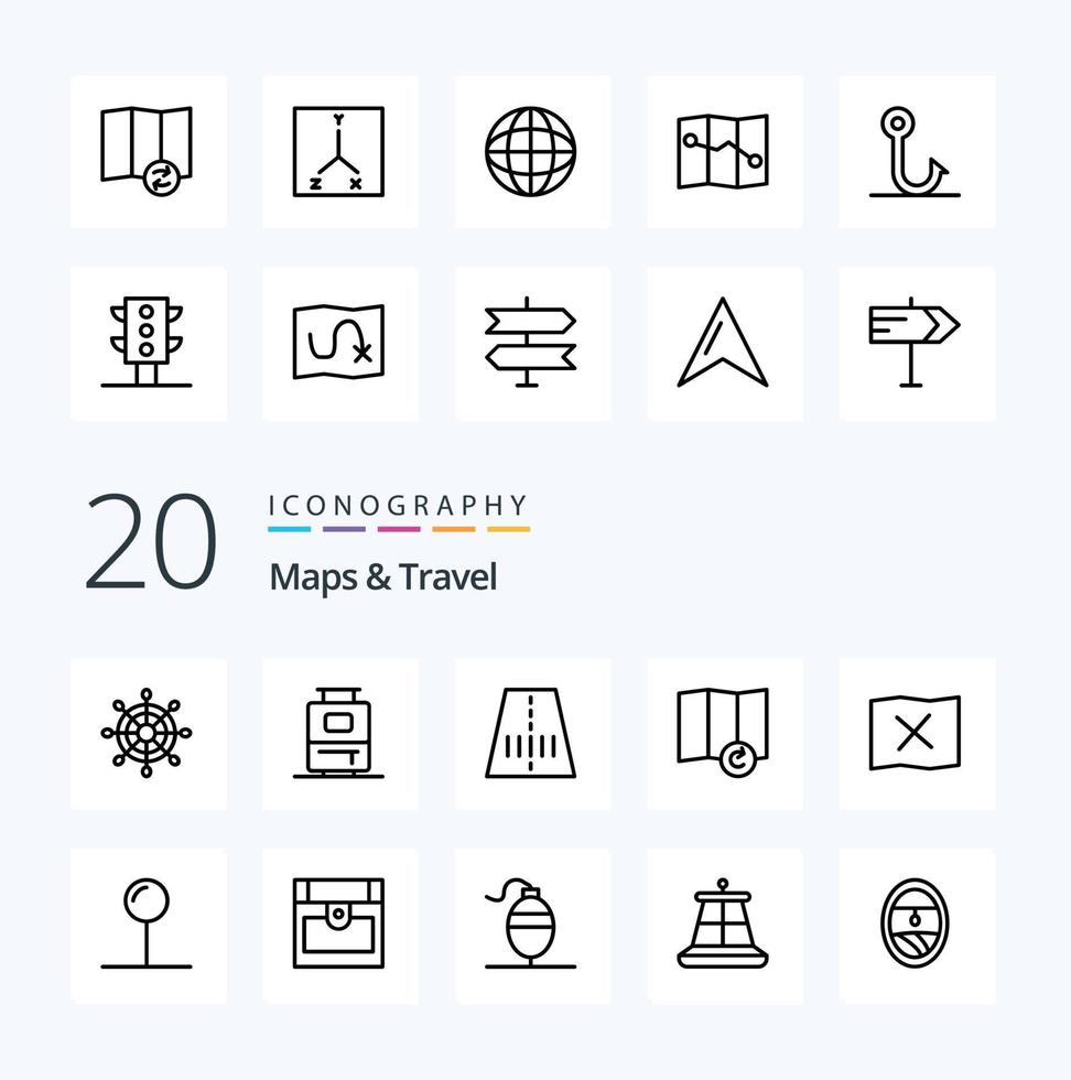 20 Maps  Travel Line icon Pack like chest pin transport coordinate map vector