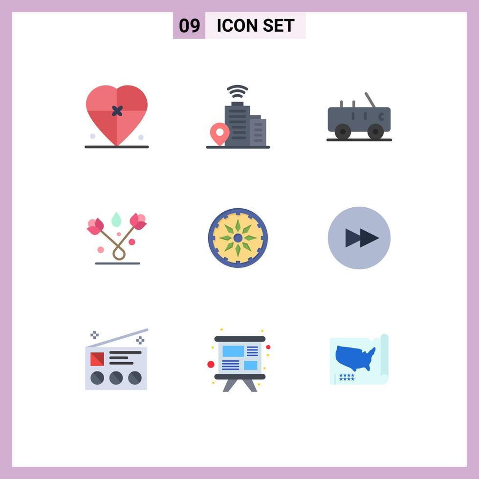 Editable Vector Line Pack of 9 Simple Flat Colors of india circle hummer tulip easter Editable Vector Design Elements