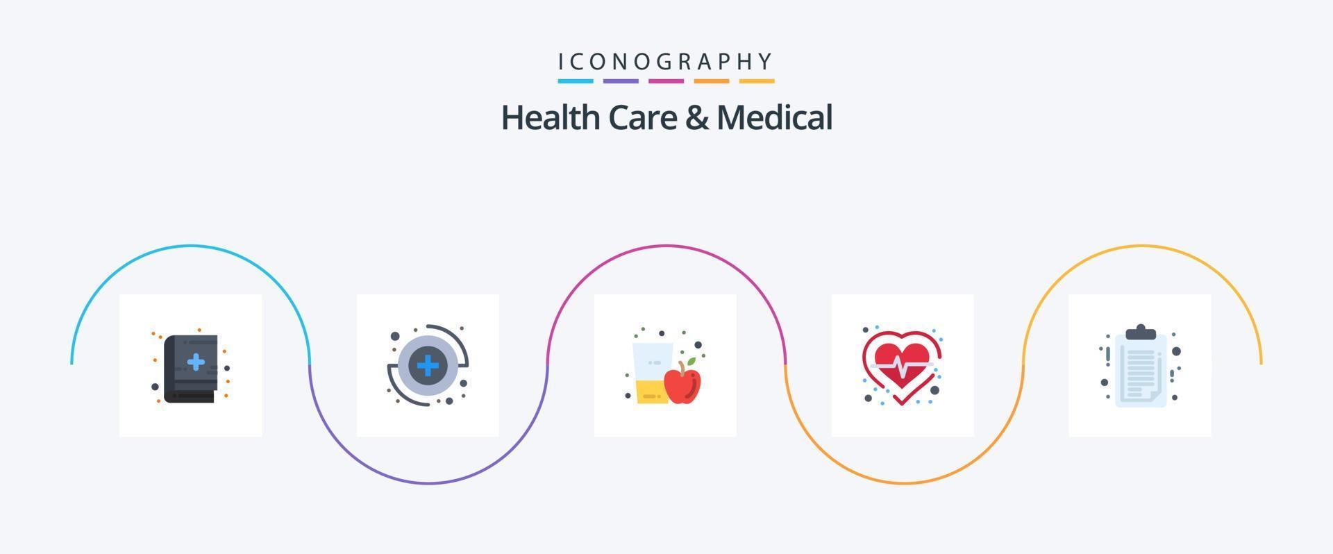 Health Care And Medical Flat 5 Icon Pack Including report. document. drink. check. heart vector