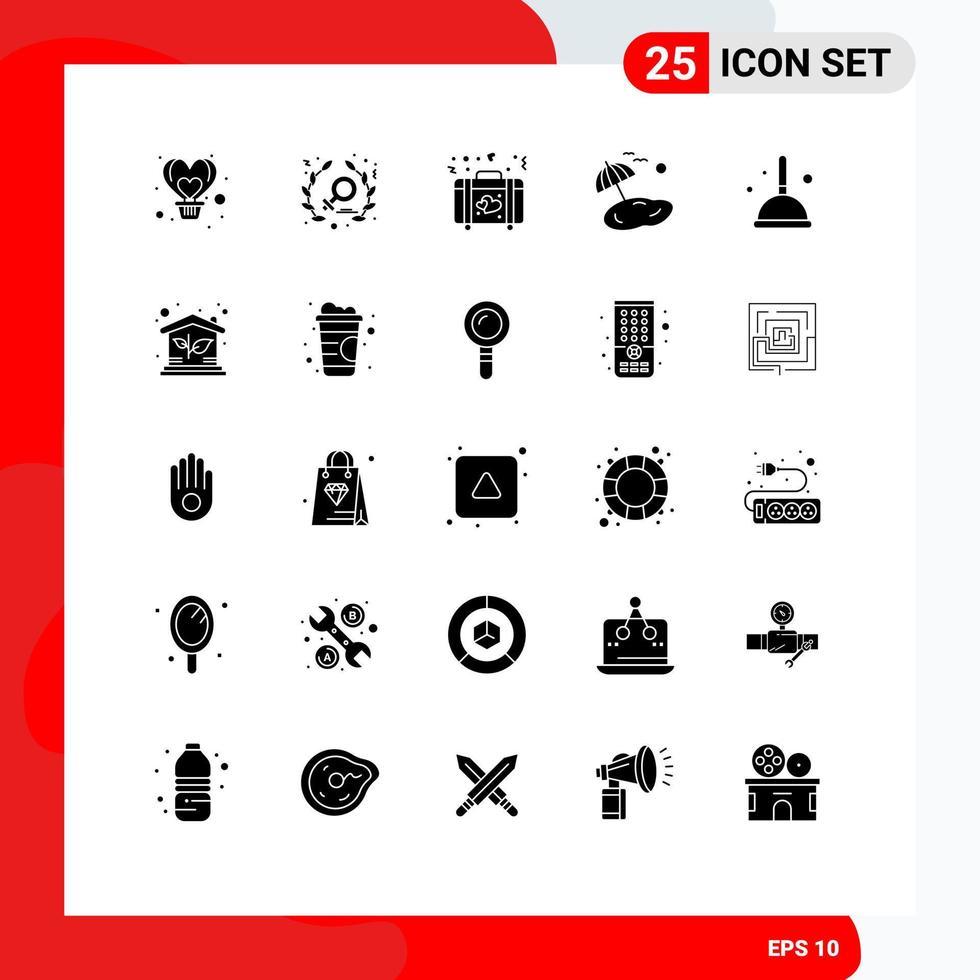 Modern Set of 25 Solid Glyphs Pictograph of cleaning spring briefcase tree beach Editable Vector Design Elements