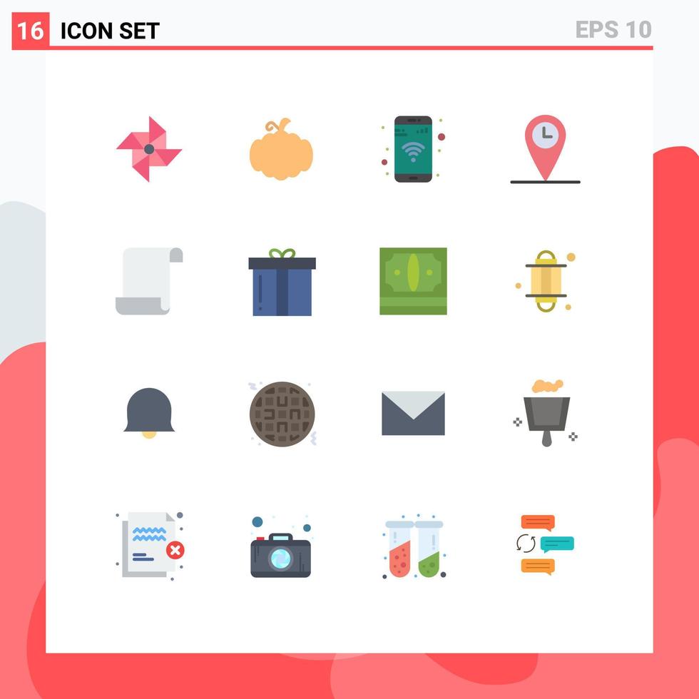 Group of 16 Modern Flat Colors Set for dinner log mobile document location Editable Pack of Creative Vector Design Elements
