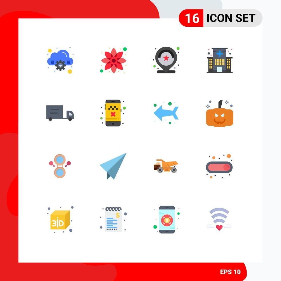 16 Universal Flat Colors Set for Web and Mobile Applications truck hospital number health building Editable Pack of Creative Vector Design Elements