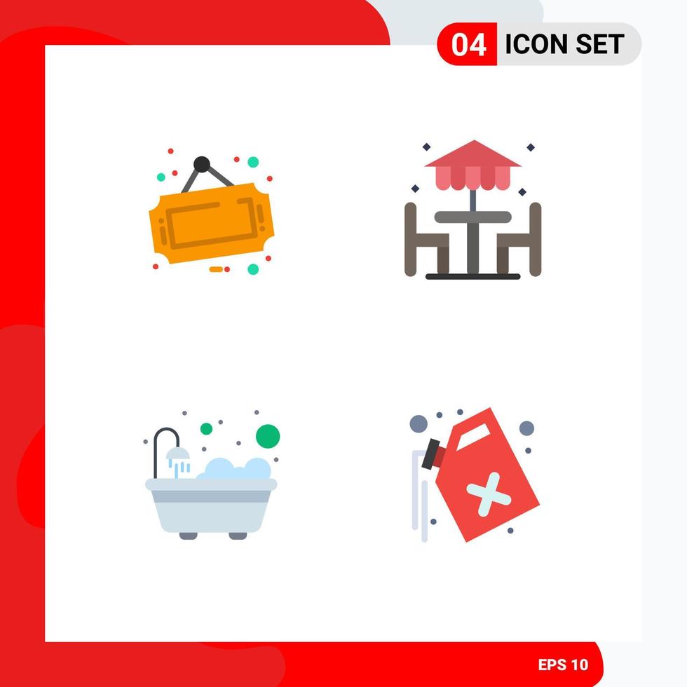 4 Universal Flat Icons Set for Web and Mobile Applications sign bathtub shop dinner can Editable Vector Design Elements