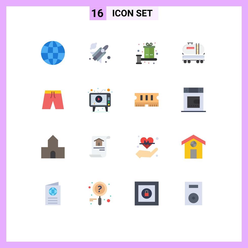 conjunto de pictogramas de 16 colores planos simples de caja de construcción de ropa camión de aceite paquete editable de elementos creativos de diseño de vectores
