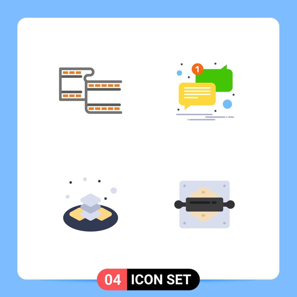 4 iconos planos universales establecidos para aplicaciones web y móviles filam gift chat elementos de diseño vectorial editables de panadería no leídos vector