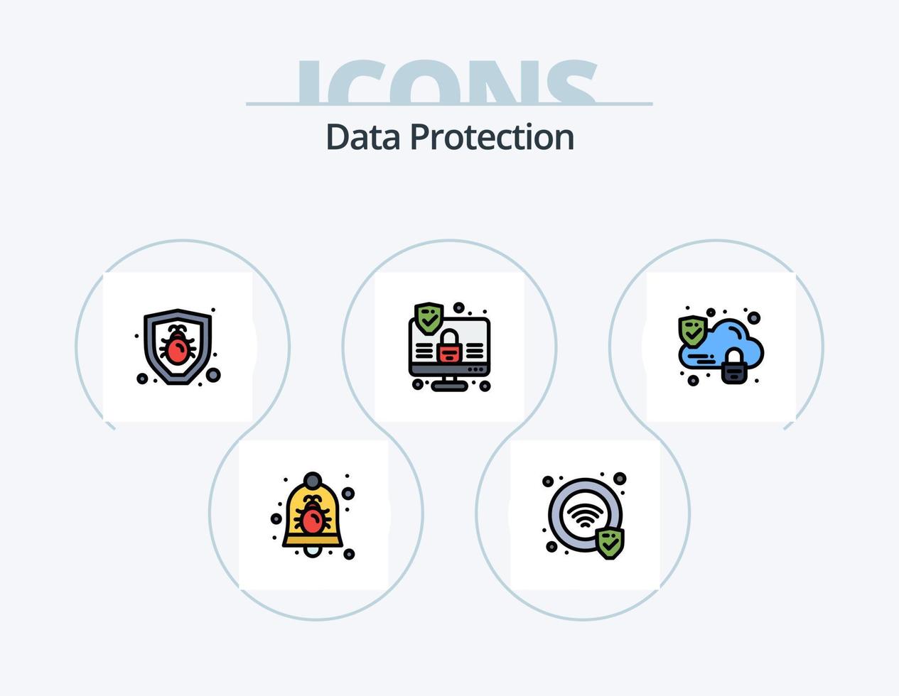 Data Protection Line Filled Icon Pack 5 Icon Design. . security. security. mail. usb vector