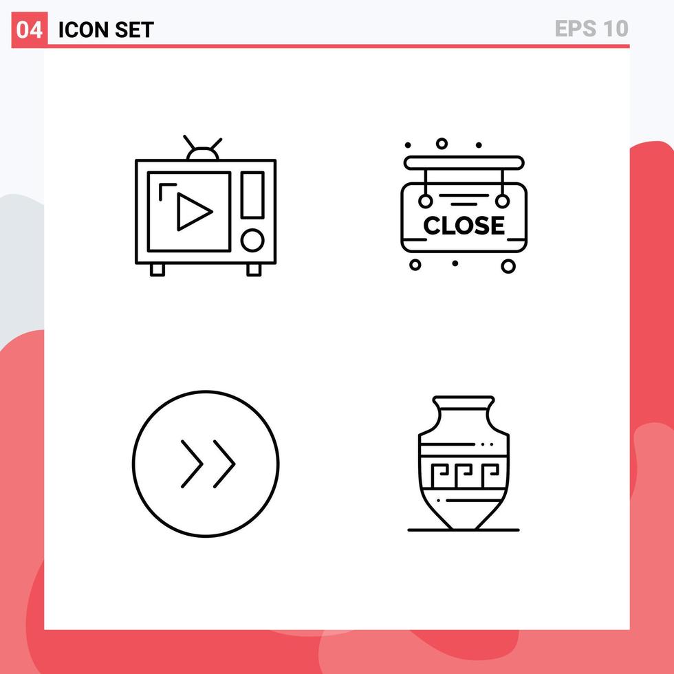 4 Line concept for Websites Mobile and Apps antenna tv circle tv set board amphora Editable Vector Design Elements