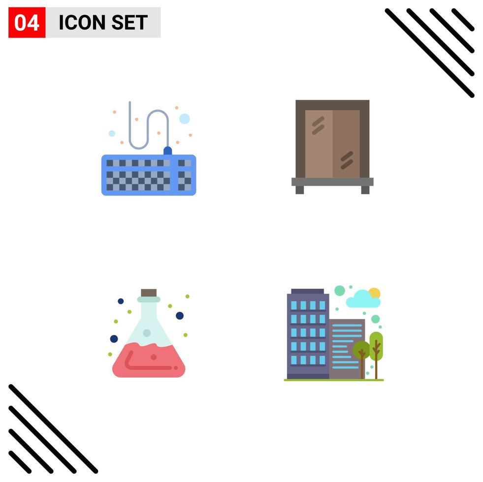 Group of 4 Modern Flat Icons Set for attach acid tools chemistry building Editable Vector Design Elements