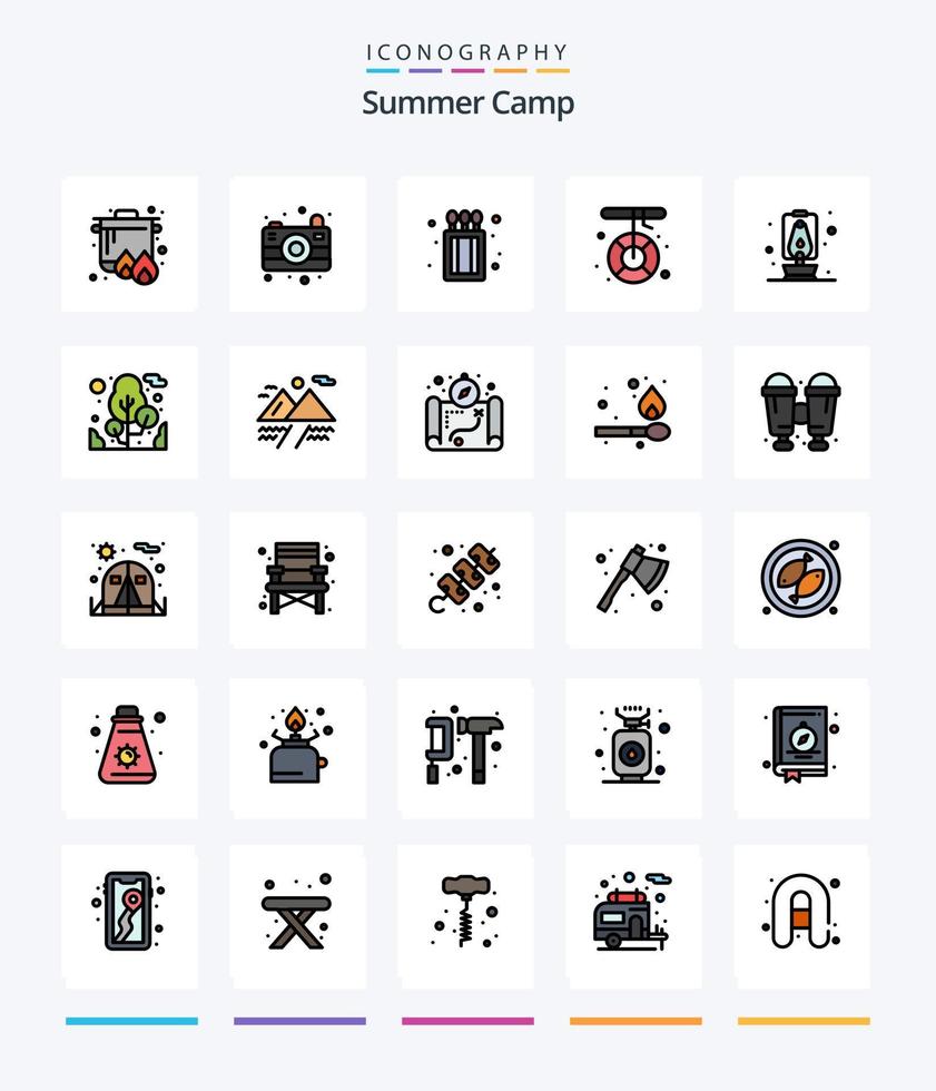 Creative Summer Camp 25 Line FIlled icon pack  Such As travel. lantern. fire. rescue. help vector