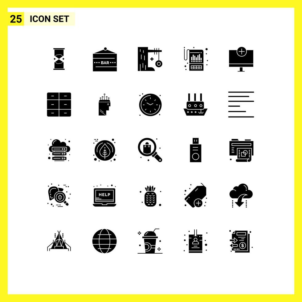 Modern Set of 25 Solid Glyphs and symbols such as financial account entertainment tire swing summer Editable Vector Design Elements