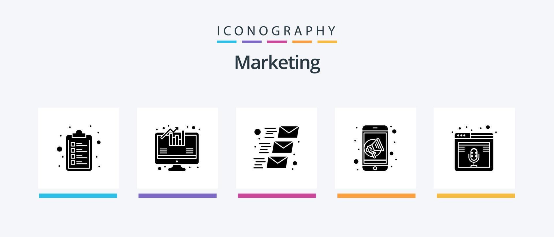 Marketing Glyph 5 Icon Pack Including podcast. microphone. mailing. internet. mobile. Creative Icons Design vector