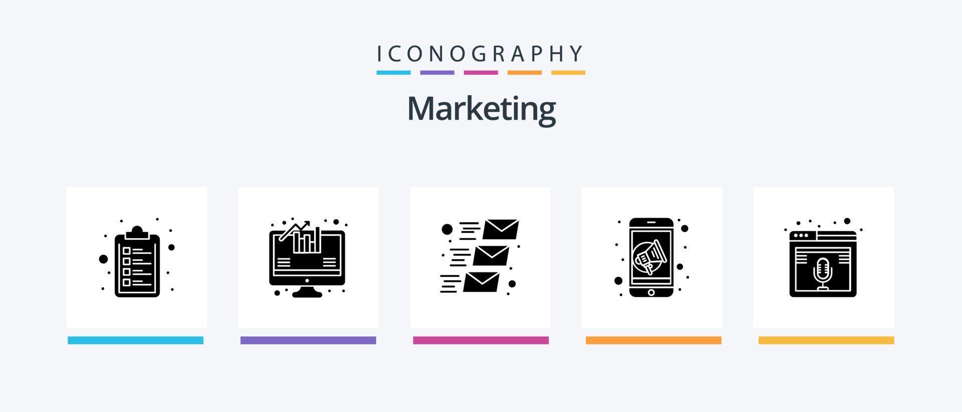 paquete de iconos de marketing glyph 5 que incluye podcast. micrófono. envío. Internet. móvil. diseño de iconos creativos vector