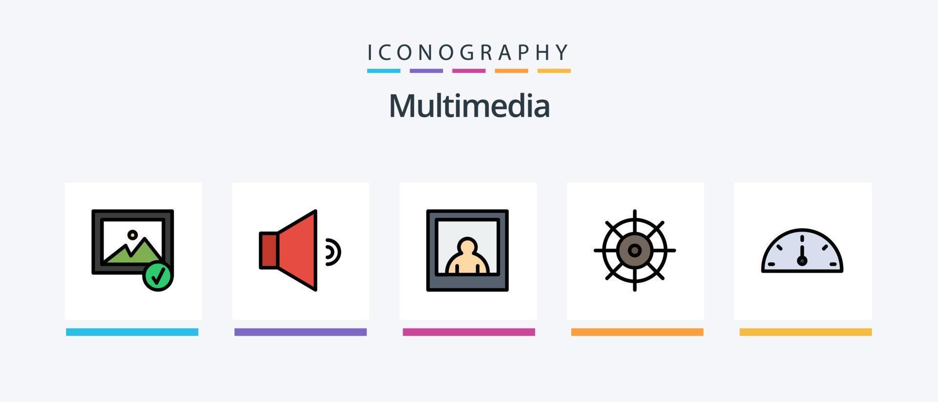 paquete de 5 iconos llenos de línea multimedia que incluye . banda. palanca. diseño de iconos creativos vector