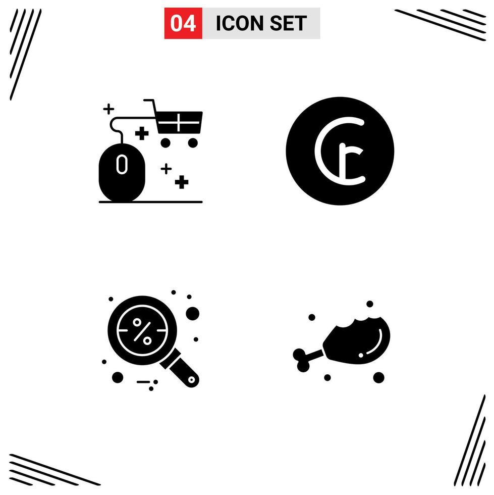 Set of 4 Vector Solid Glyphs on Grid for basket discount online cash magnifier Editable Vector Design Elements