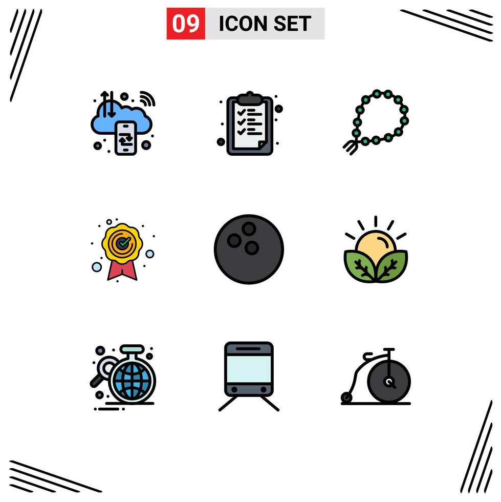 Modern Set of 9 Filledline Flat Colors Pictograph of ball quality assurance education best quality islam Editable Vector Design Elements